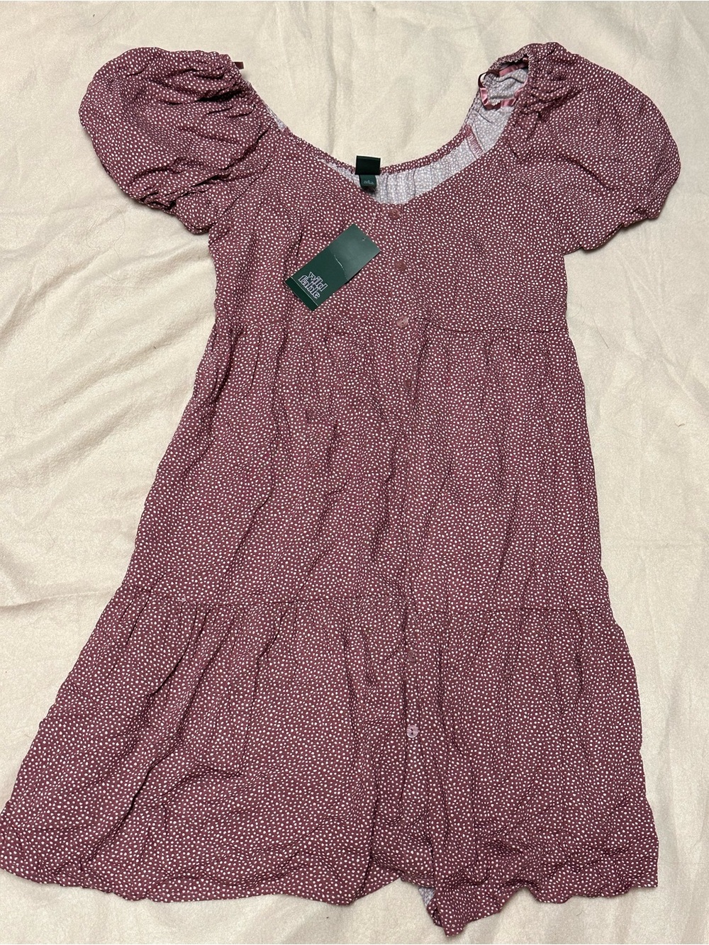 Puff Sleeve Plum Dot Babydoll Dress